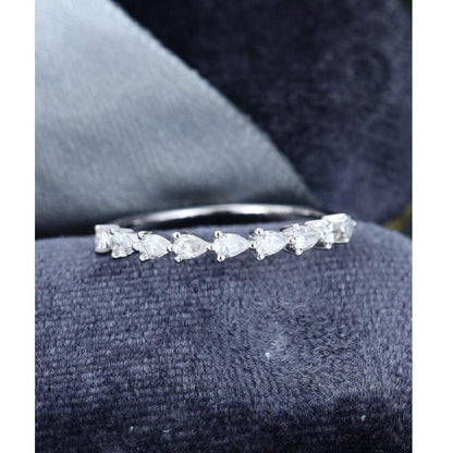 Half Eternity White Gold Pear Cut Stacking Matching Unique Moissanite Band - JBR Jeweler