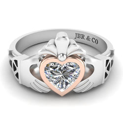 Heart Cut Bezel Set Sterling Silver Claddagh Ring - JBR Jeweler