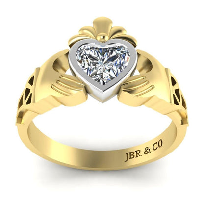 Heart Cut Bezel Set Sterling Silver Claddagh Ring - JBR Jeweler