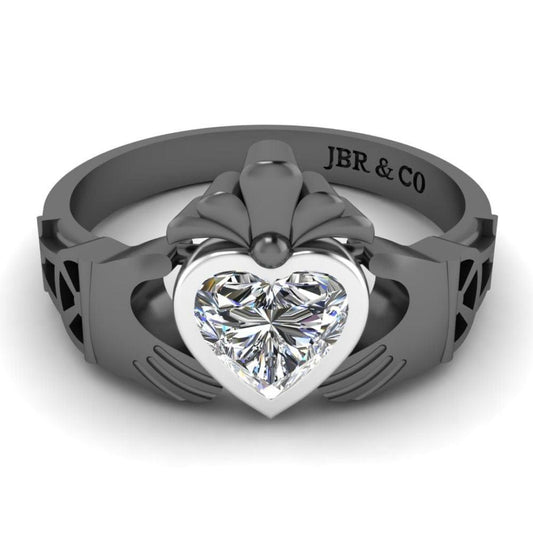 Heart Cut Bezel Set Sterling Silver Claddagh Ring - JBR Jeweler