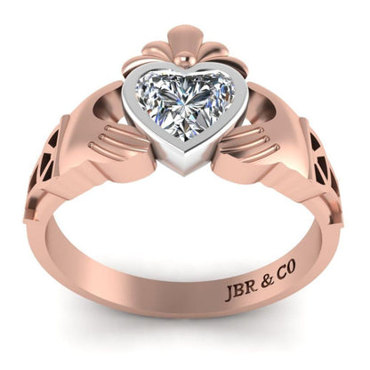 Heart Cut Bezel Set Sterling Silver Claddagh Ring - JBR Jeweler