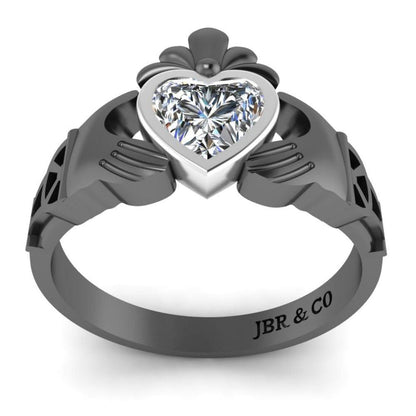 Heart Cut Bezel Set Sterling Silver Claddagh Ring - JBR Jeweler