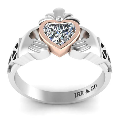 Heart Cut Bezel Set Sterling Silver Claddagh Ring - JBR Jeweler