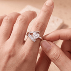 Modern heart and baguette moissanite wedding ring