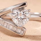 14K gold heart moissanite engagement ring for her close up view