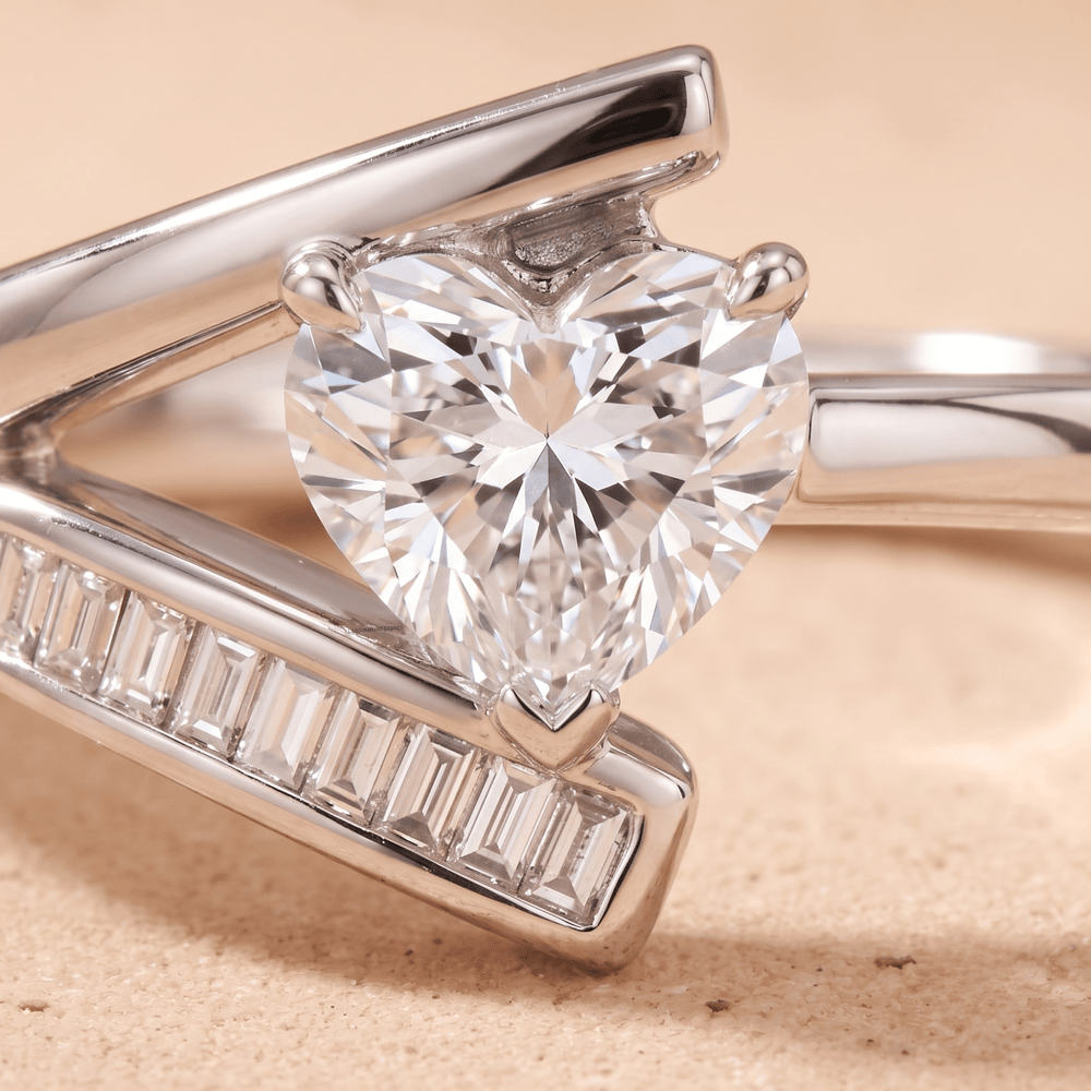 14K gold heart moissanite engagement ring for her close up view