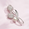 High Polished Tulip Flower Design Brooch Pin With 2.6Ct Round White Pearl In 925 - JBR Jeweler