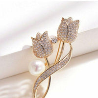 High Polished Tulip Flower Design Brooch Pin With 2.6Ct Round White Pearl In 925 - JBR Jeweler