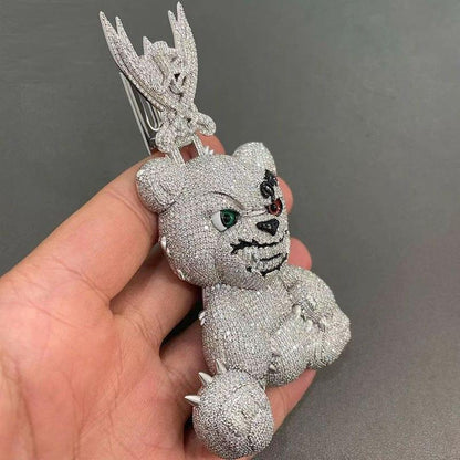 Ice Out Moissanite 3D Cartoon Bear Hip Hop Jewelry Pendant Pass Tester - JBR Jeweler