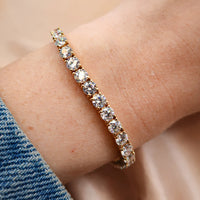 Solid 14k Yellow Gold Round Cut Lab Grown Diamond Prong Set Tennis Bracelet, Anniversary Gift