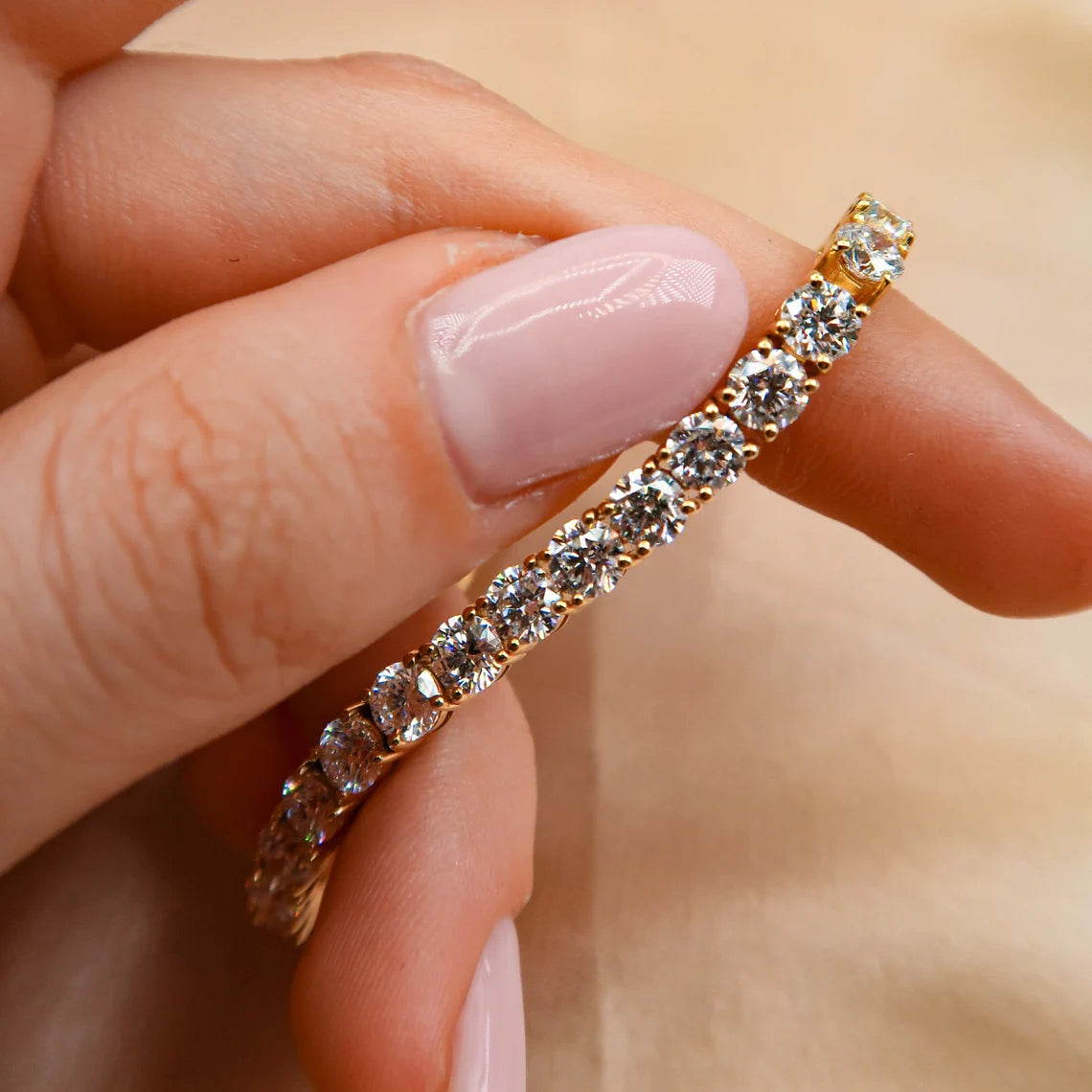 Solid 14k Yellow Gold Round Cut Lab Grown Diamond Prong Set Tennis Bracelet, Anniversary Gift