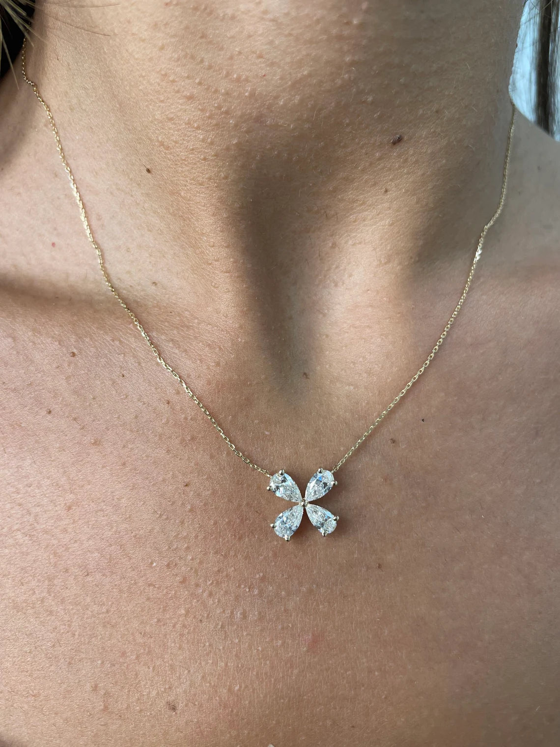 Solid 14k Yellow Gold Marquise Cut Lab Grown Diamond Flower Design Pendant, Perfect Necklace,, Anniversary Gift for Women - JBR Jeweler