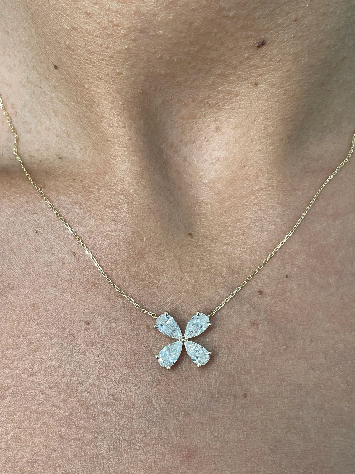 Solid 14k Yellow Gold Marquise Cut Lab Grown Diamond Flower Design Pendant, Perfect Necklace,, Anniversary Gift for Women - JBR Jeweler