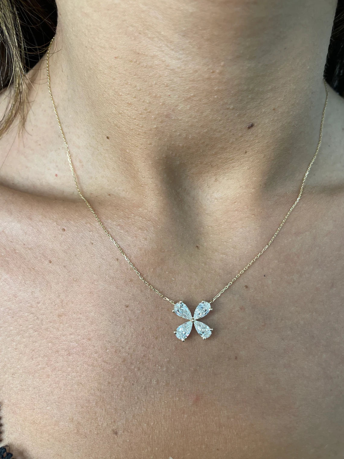 Solid 14k Yellow Gold Marquise Cut Lab Grown Diamond Flower Design Pendant, Perfect Necklace,, Anniversary Gift for Women - JBR Jeweler