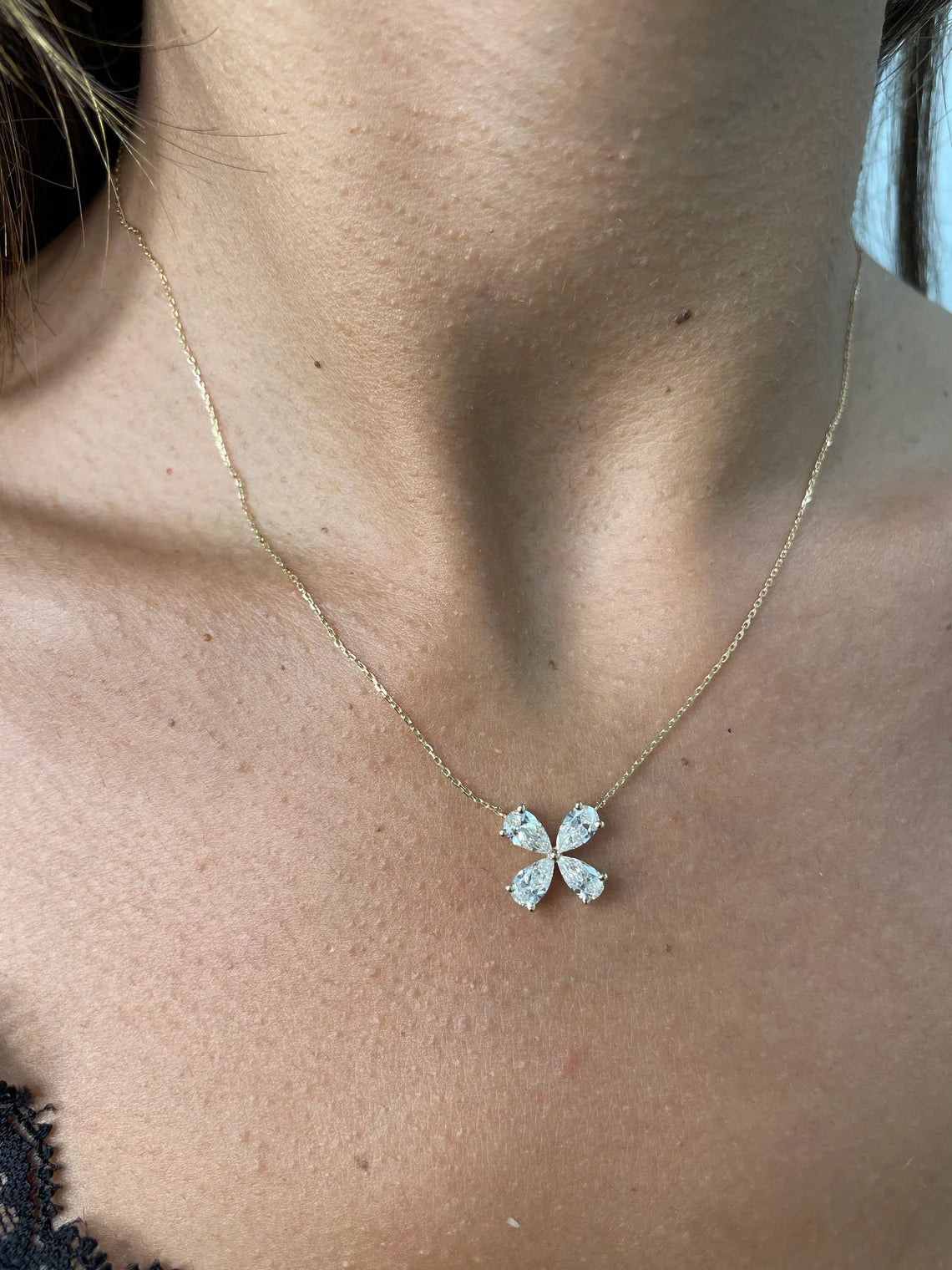 Solid 14k Yellow Gold Marquise Cut Lab Grown Diamond Flower Design Pendant, Perfect Necklace,, Anniversary Gift for Women - JBR Jeweler