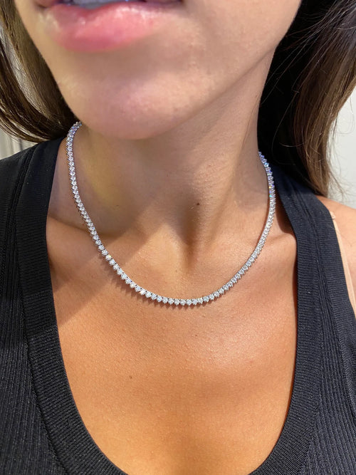 14k Gold Pave Set Round Cut Lab Grown Elongated Diamond Tennis Necklace Gift for Anniversary - JBR Jeweler