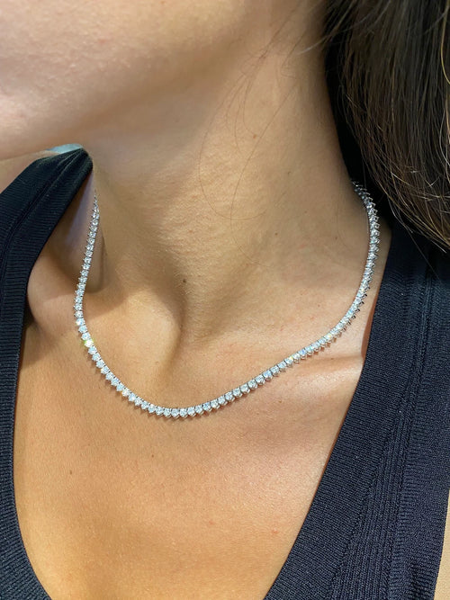 14k Gold Pave Set Round Cut Lab Grown Elongated Diamond Tennis Necklace Gift for Anniversary - JBR Jeweler