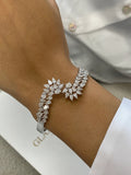 Solid 14k White Gold Perfect Pear and Oval Cut Lab Grown Diamond, Cluster Set Bangle Bracelet - JBR Jeweler