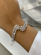 Solid 14k White Gold Perfect Pear and Oval Cut Lab Grown Diamond, Cluster Set Bangle Bracelet - JBR Jeweler