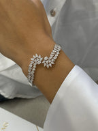Solid 14k White Gold Perfect Pear and Oval Cut Lab Grown Diamond, Cluster Set Bangle Bracelet - JBR Jeweler