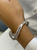 Solid 14k White Gold Perfect Pear and Oval Cut Lab Grown Diamond, Cluster Set Bangle Bracelet - JBR Jeweler