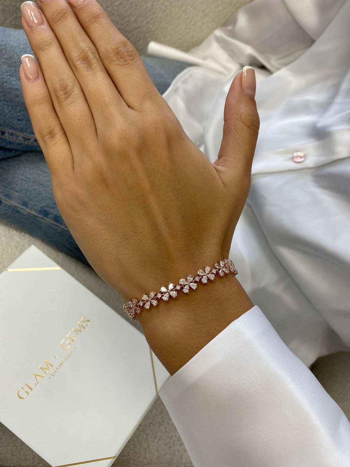 Bracelet de perles en forme de cœur en or 14 carats 