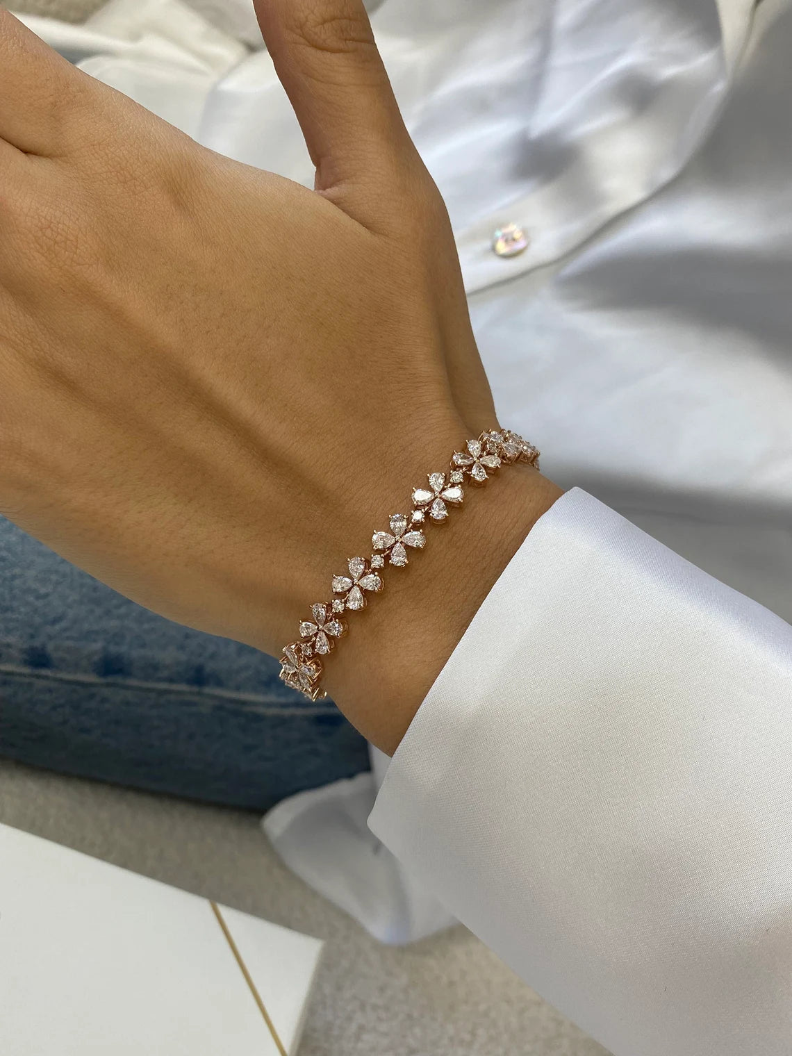 Bracelet de perles en forme de cœur en or 14 carats 