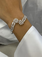 Solid 14k White Gold Perfect Pear and Oval Cut Lab Grown Diamond, Cluster Set Bangle Bracelet - JBR Jeweler