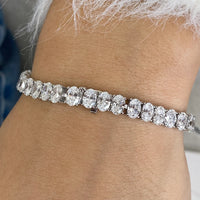 14k White Gold Oval Shape Lab Grown Diamond Prong Set Tennis Bracelet, Bridal Jewelry