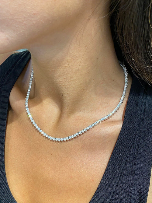 14k Gold 3 mm Lab Grown Round Cut 3 Prong Set Diamond Tennis Necklace Bridal Gift - JBR Jeweler