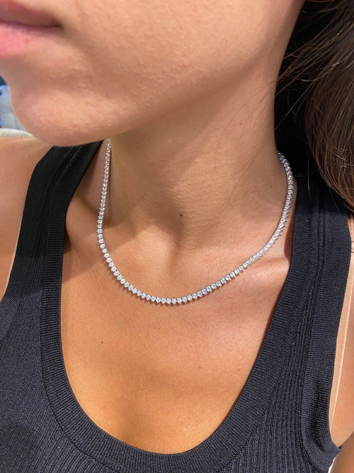 14k Gold 3 mm Lab Grown Round Cut 3 Prong Set Diamond Tennis Necklace Bridal Gift - JBR Jeweler