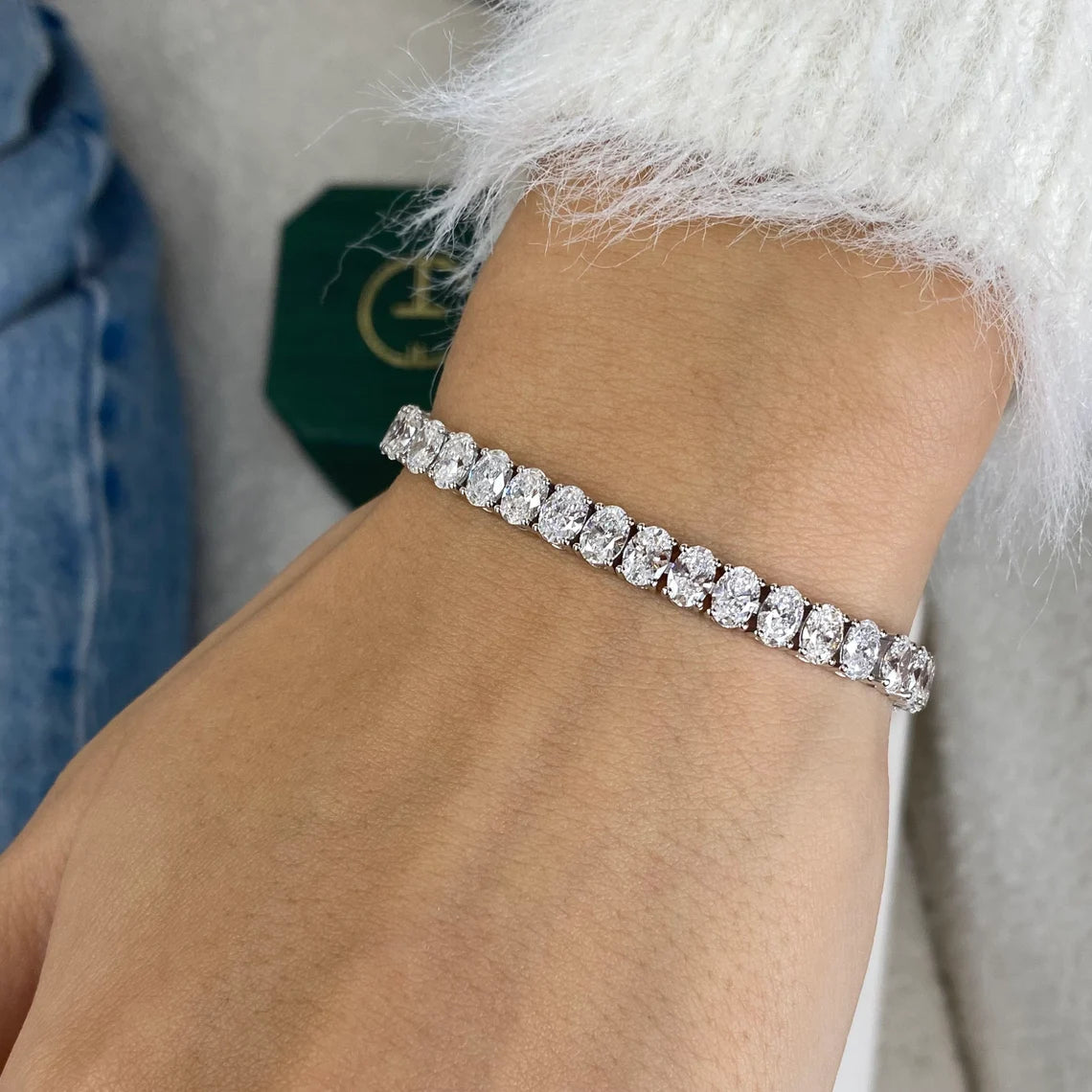 14k White Gold Oval Shape Lab Grown Diamond Prong Set Tennis Bracelet, Bridal Jewelry - JBR Jeweler
