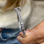 14k White Gold, Round Cut Lab Grown Diamond Prong Setting Bangle Tennis Bracelet - JBR Jeweler