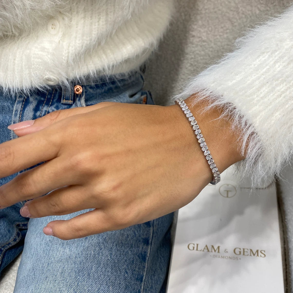 14k White Gold Oval Cut Lab Grown Diamond Prong Set Elegant Tennis Bracelet, - JBR Jeweler