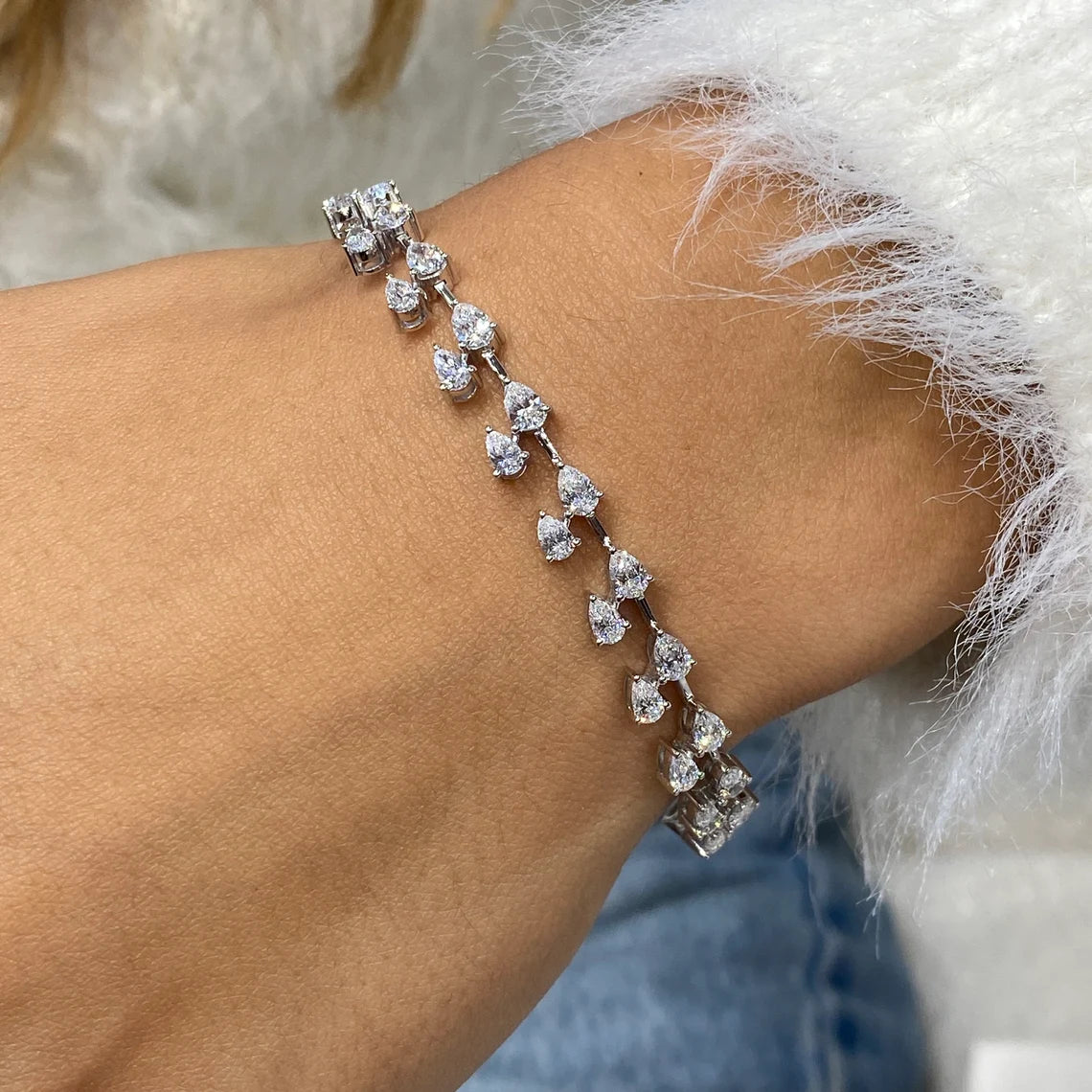 Bracelet de perles en forme de cœur en or 14 carats 