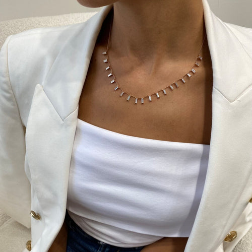 14k Rose Gold, Baguette Cut Lab grown Prong Set  Diamond  Unique Design Necklace - JBR Jeweler