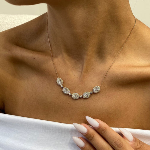 14k Rose Gold Pave Setting Oval and Round Cut Lab grown Diamond Necklace, Gift for Anniversary - JBR Jeweler