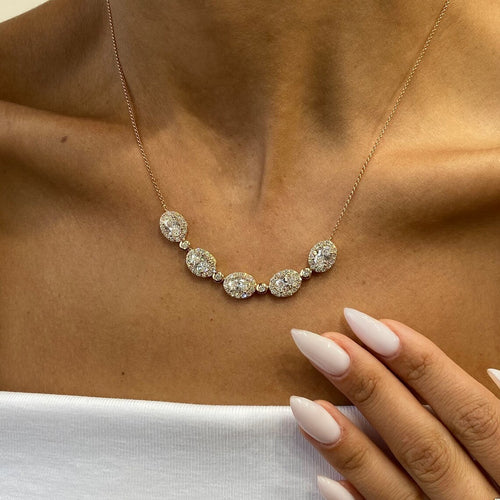 14k Rose Gold Pave Setting Oval and Round Cut Lab grown Diamond Necklace, Gift for Anniversary - JBR Jeweler