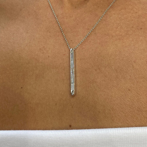 14k Solid Gold Bezel Setting, Baguette Cut Lab grown Diamond Bar Necklace , Bridal Jewelry - JBR Jeweler