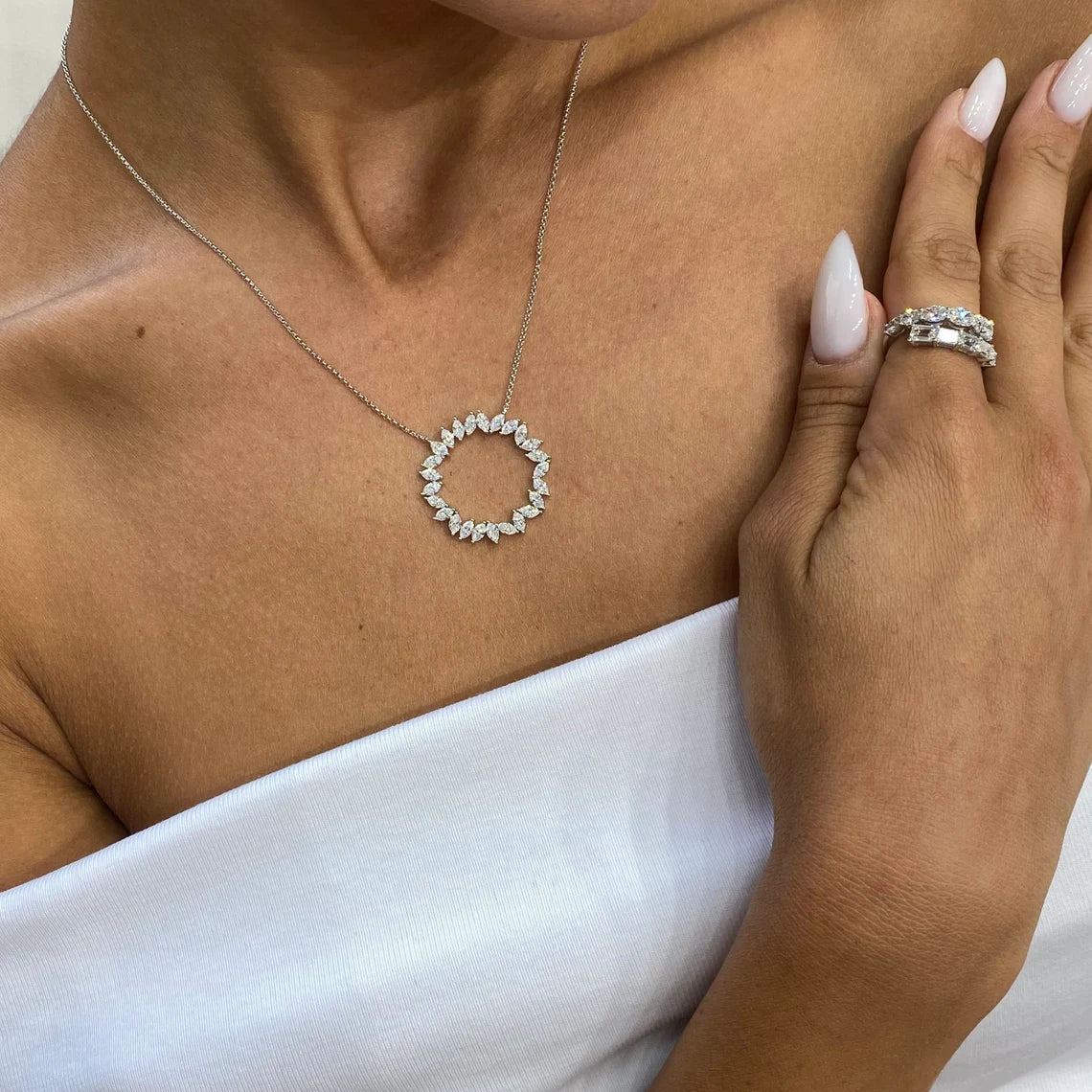 14k Solid Gold Marquise Cut Lab Grown Diamond Prong Setting Necklace, Gift for Anniversary - JBR Jeweler