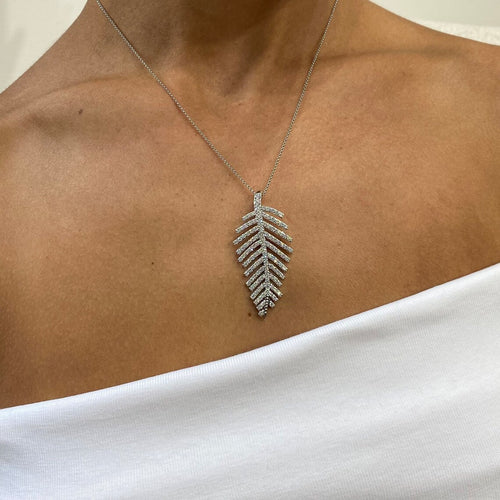 14k Gold Round Brilliant Cut Lab Grown Diamond Pendant Leaf Design Pave Set Necklace - JBR Jeweler