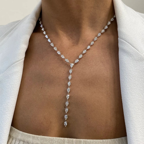 14k Gold Pear Cut Lab Grown Diamond Lariat Tennis Necklace, For Women - JBR Jeweler