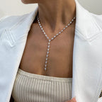 14k Gold Pear Cut Lab Grown Diamond Lariat Tennis Necklace, For Women - JBR Jeweler