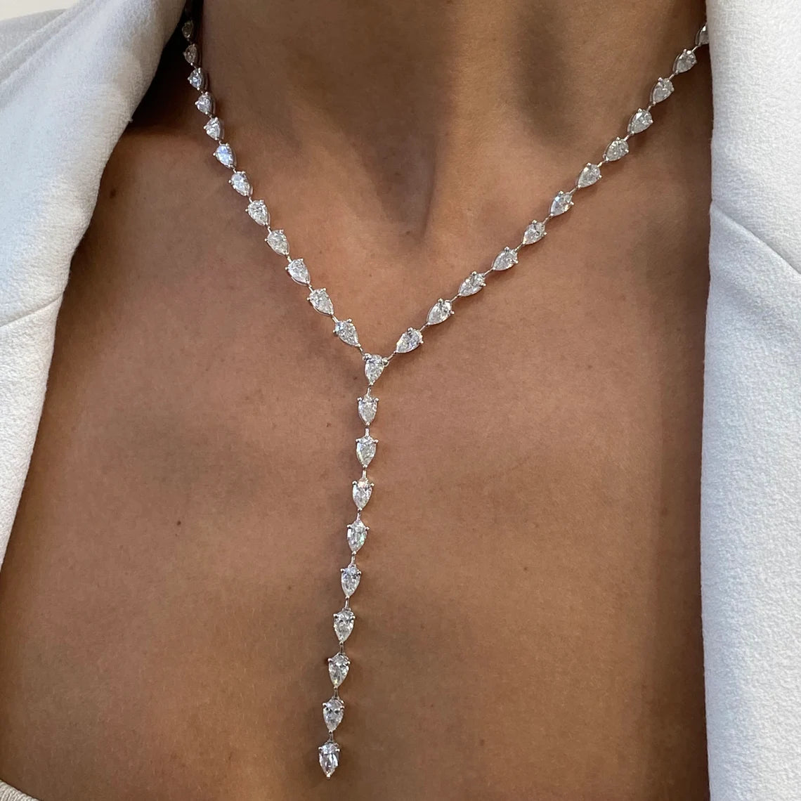 14k Gold Pear Cut Lab Grown Diamond Lariat Tennis Necklace, For Women - JBR Jeweler
