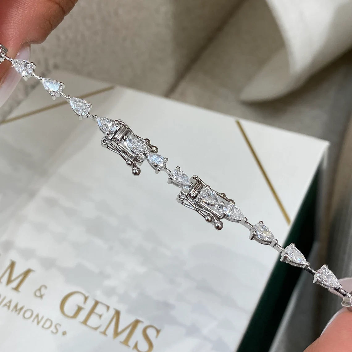 14k Gold Pear Cut Lab Grown Diamond Lariat Tennis Necklace, For Women - JBR Jeweler