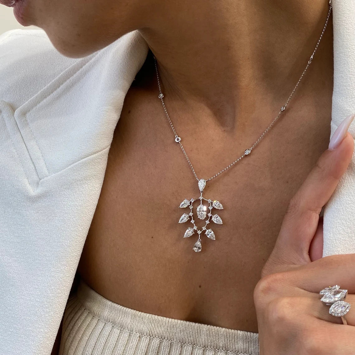 14k Gold Multi Shape Lab Grown Diamond Station Necklace for Women - JBR Jeweler