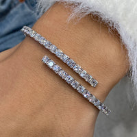 14k White Gold, Round Cut Lab Grown Diamond Prong Setting Bangle Tennis Bracelet