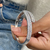 14k White Gold Oval & Round Cut Lab Created Diamond Pave Setting Bangle Tennis Bracelet Gift for Anniversary