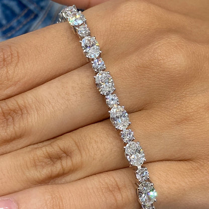 14k White Gold Oval and Round Cut Lab Grown Diamond Prong Setting Tennis Bracelet Bridal Jewelry