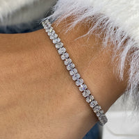 14k White Gold Oval Cut Lab Grown Diamond Prong Set Elegant Tennis Bracelet,